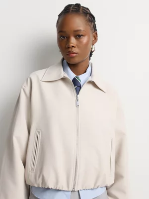 Bubble Hem Suiting Bomber Jacket