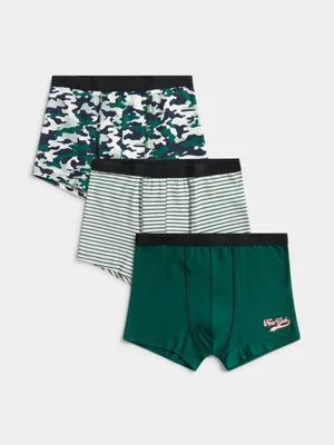 Exact Boy's Green Camo 3-Pack Trunks