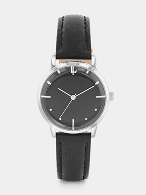 Legacy Milano Steel Black Dial Black Leather Stainless Steel Watch 32mm