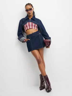 The FIX Women's Dark Wash Extreme Cropped Denim Jacket 