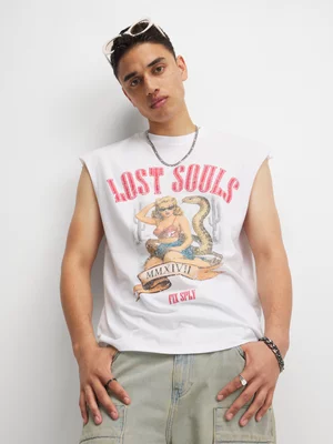 The FIX Men's White Sleevesless Graphic Top