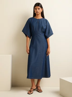 Women's Iconography Denim Dolman Sleeve Fit & Flare Midi Dress