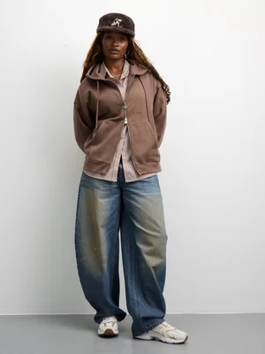 Redbat Women's Two-Way Zip Thru Brown Hoodie