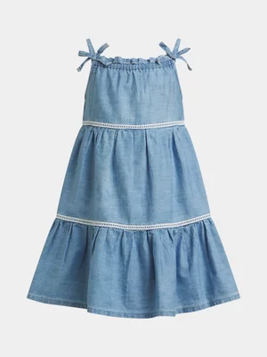 Exact Older Girl's Blue Chambray Tiered Dress
