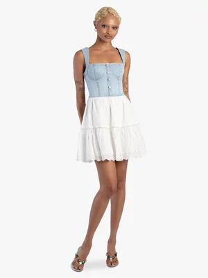 Women's Sissy Boy Blue Denim And Anglaise Skater Dress