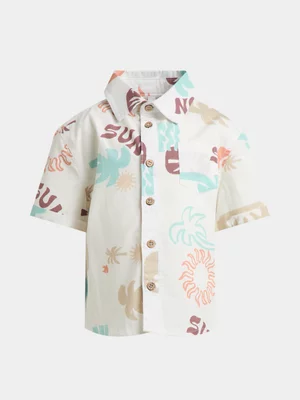 Exact Older Boy's White Tropical Sun Print Shirt
