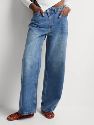 FF Denim High Rise Asymmetrical Fly Wide Leg Jeans