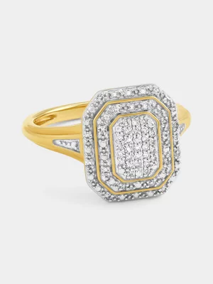 Yellow Gold Diamond Rectangle Double Halo Ring 