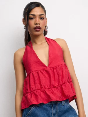 The FIX Women's Red Halterneck Ruffle Top