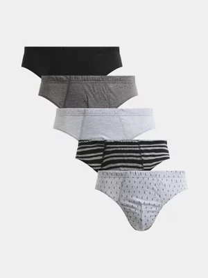 Jet Men's Black Grey Geometric Print Briefs Pack of Five