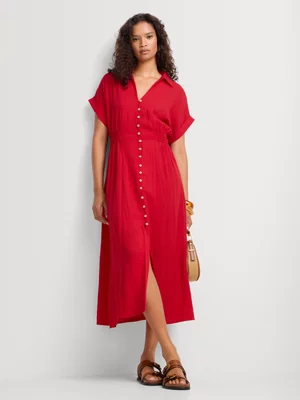 Turn Up Cap Sleeve Shirt Dress