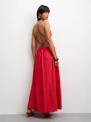 The FIX Women's Red Laundered Rayon Strappy Maxi Dress 