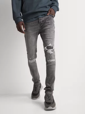 Relay Jeans Men's Super Skinny Rip & Repair Grey Denim