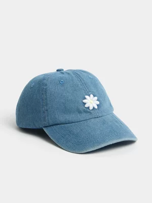 Jet Younger Girls Blue Flower Denim Baseball Cap