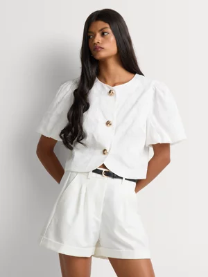 Button Through Puff Sleeve Shell Top