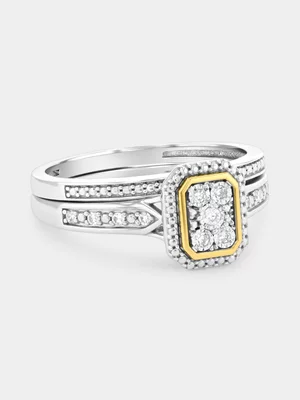 Yellow Gold & Sterling Silver Lab Grown Diamond Rectangle Halo Twinset Ring