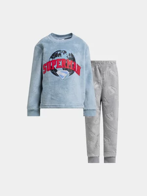 Jet Younger Boys Superman Blue & Grey Coral Fleece Pj Set