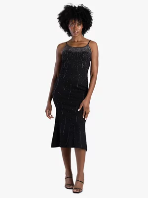 Women's Sissy Boy Black Knit Maxi With Rhinestones Dress