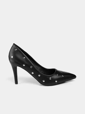 Women's Madison Black Studded Stiletto Court Heels