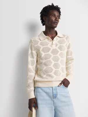 Markham Men's Longsleeve Geo Ecru Knitwear Golfer