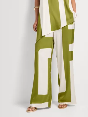 Co-Ord Satin Abstract Print Wide Leg Pants