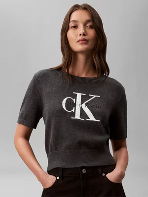 Women's Calvin Klein Charcoal Chunky Cotton Graphic Jumper