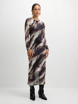 Exact Women's Brown Bodycon Mesh Dress 