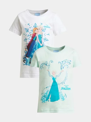 Jet Older Girls White/Blue Frozen 2 Pack T-shirt