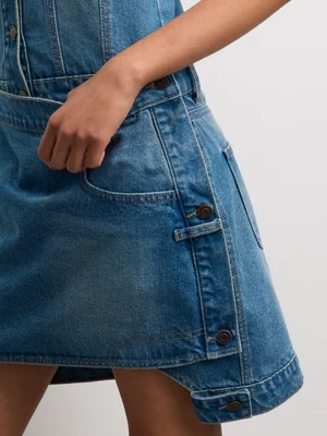 The FIX Women's Mid Wash Denim Halter Button Thru Mini Dress 