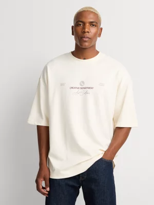 Markham Men's Boxy Fit Pemium Cotton Cream Graphic T-Shirt