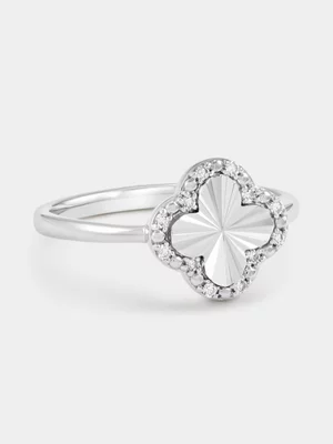 Sterling Silver Lab Grown Diamond Clover Ray Ring
