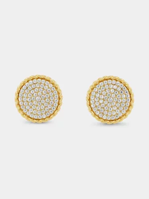 Yellow Gold Vermeil Cubic Zirconia Pavé Sun Bead Stud Earrings  