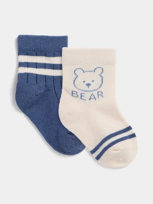 Jet Baby Boys 2 Pack Blue Bear Jacquard Socks