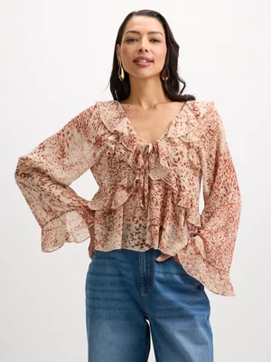 Exact Women's Brown Printed Boho Blouse 