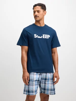 Jet Men's Blue Check Sleep Short Pyjama Set
