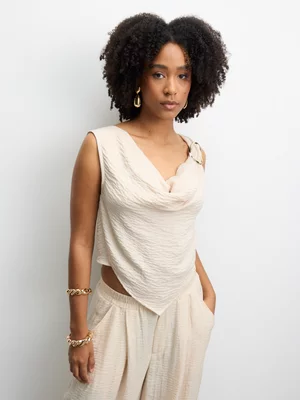 The FIX Women's Stone Co-ord Linen Cowl Top with Hardware