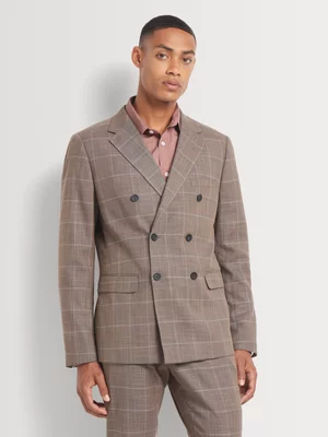 Markham Men's Slim Double Breasted Check Taupe/Milk Suit Jacket