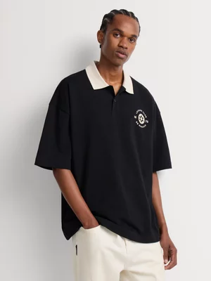 Markham Men's Boxy Black Graphic Golfer