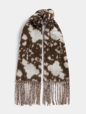 The FIX Women's Brown Plush Cow Print Scarf