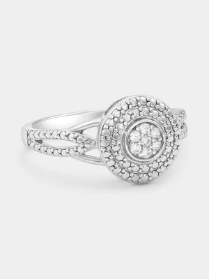 Sterling Silver Lab Grown Diamond Multi-Stone Round Halo Ring