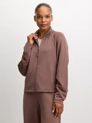 TS Womens Modal Pleated Zip Through Taupe Top