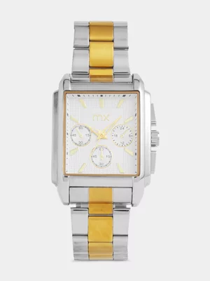 MX Gold Plated White Dial Rectangle Two-Tone Bracelet Watch 