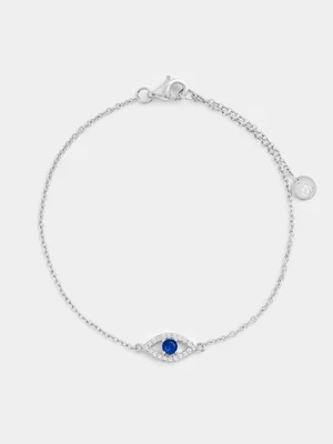 Sterling Silver Sapphire Blue Cubic Zirconia Evil Eye Bracelet 