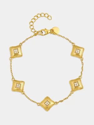 Gold Plated Sterling Silver Cubic Zirconia Cushion Station Bracelet 