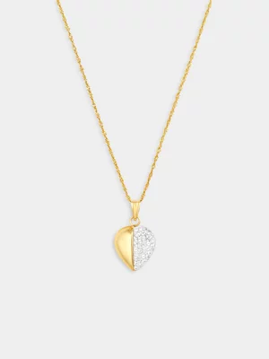 Yellow Gold & Sterling Silver Crystal Pavé Heart Pendant 