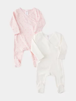 Cotton On Baby 2 Pack Pink & Cream Organic Cotton Romper
