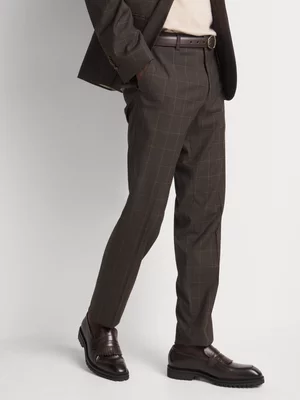 Markham Men's Slim Textured Windowpane Check Brown Suit Trouser