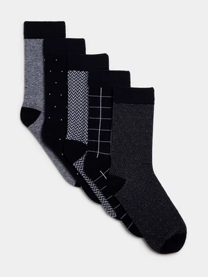 Markham Men's 5pk Design Navy Formal Socks