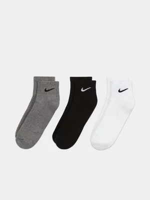 Nike Unisex 3-Pack Everyday Cushioned Training Multicolour Ankle Socks 