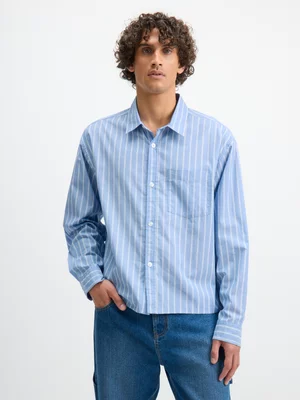 Exact Men's Blue Striped Boxy Shirt 